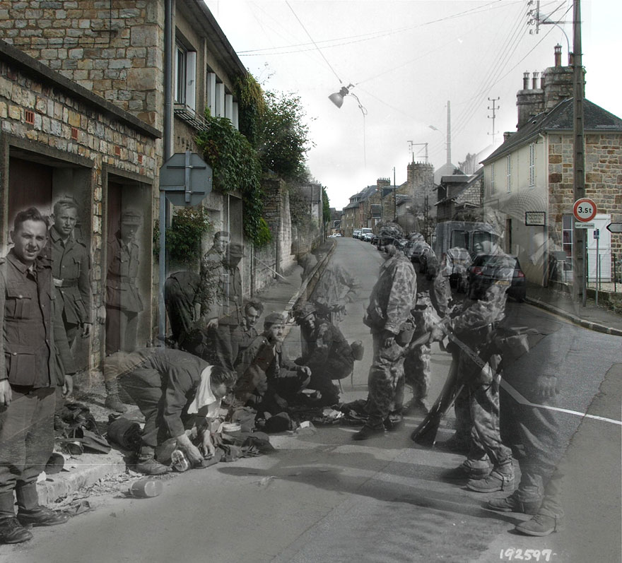 Ghosts of War: WWII Photos Superimposed on to Modern Street Scenes Ghosts of War: WWII Photos Superimposed on to Modern Street Scenes