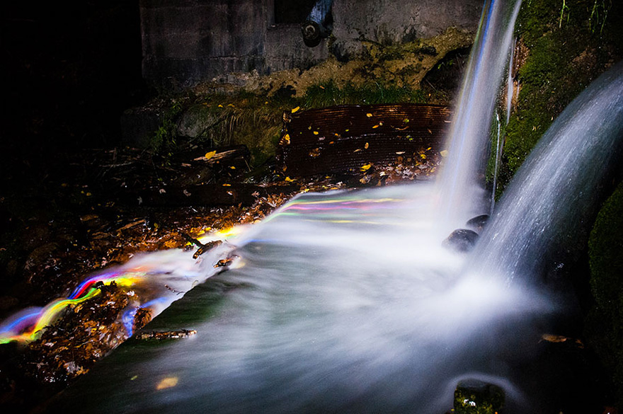 What Happens When You Throw Some Glow Sticks into a Waterfall