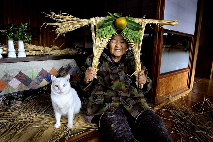 Beautiful Friendship Between a Grandmother and Her Odd-eyed Cat