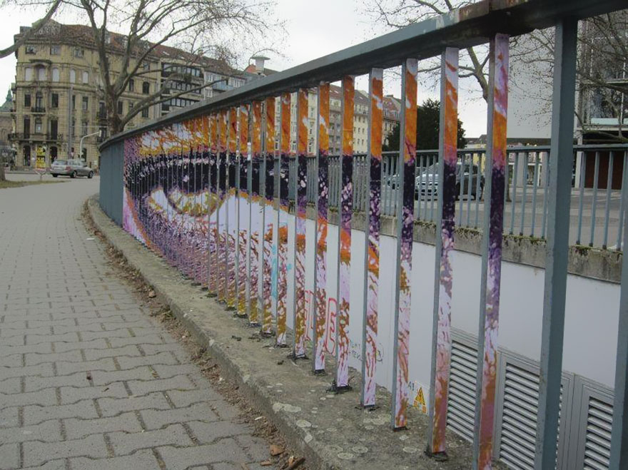Hidden Railing Street Art That Can Only Be Seen From Certain Angle