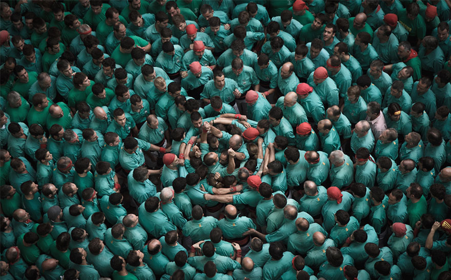 Daredevils Building Human Towers in Catalonia, Spain