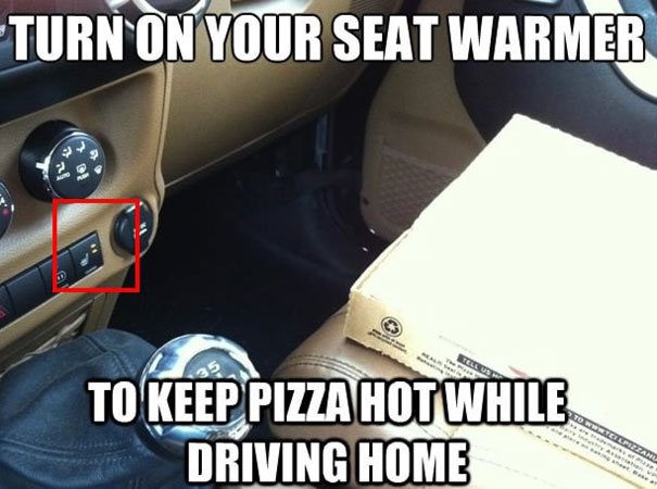 Heated car seat on and pizza on a seat not getting cold Heated car seat on and pizza on a seat not getting cold
