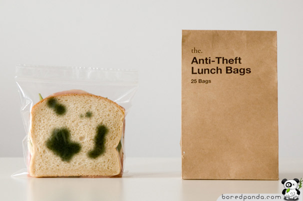 Molded sandwich in a bag next to a carboard bag Molded sandwich in a bag next to a carboard bag
