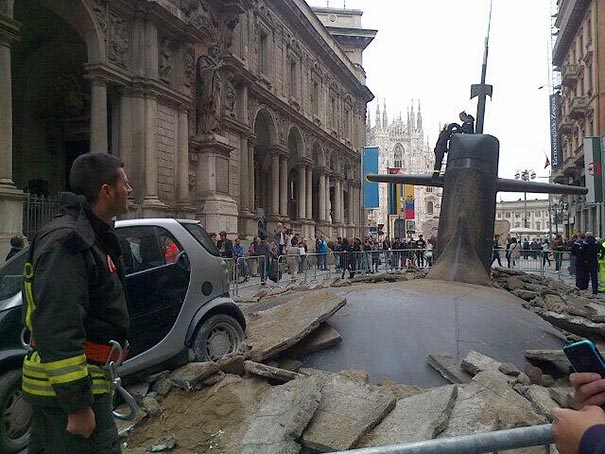 Submarine Crashes Through Streets Of Milan In Creative Publicity Stunt Submarine Crashes Through Streets Of Milan In Creative Publicity Stunt