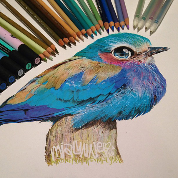 Artist Reveals Her Mixed Media Tools By Placing Them Next To Her Drawings