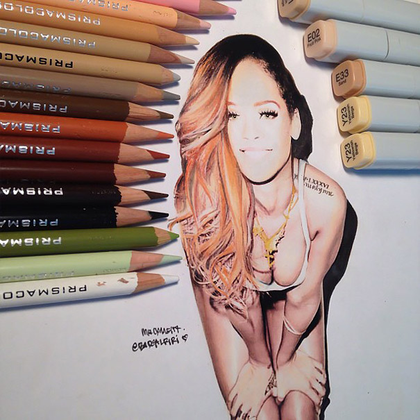 Artist Reveals Her Mixed Media Tools By Placing Them Next To Her Drawings