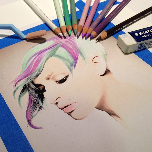Artist Reveals Her Mixed Media Tools By Placing Them Next To Her Drawings