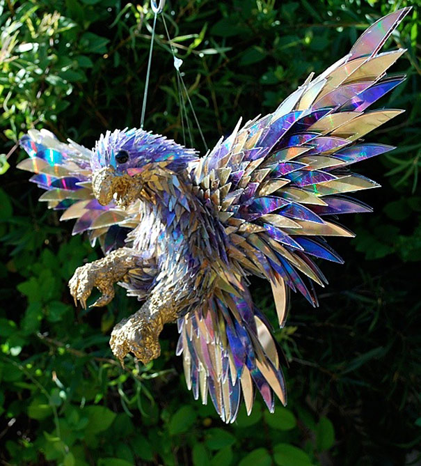 Animal Sculptures Made Of Shattered CDs