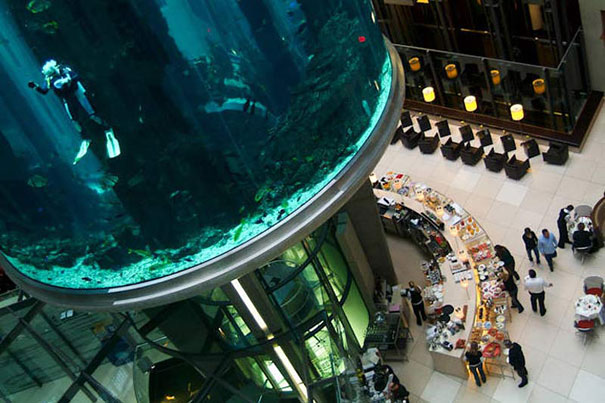 World’s Largest Cylindrical Aquarium at Radisson Blu Hotel Berlin
