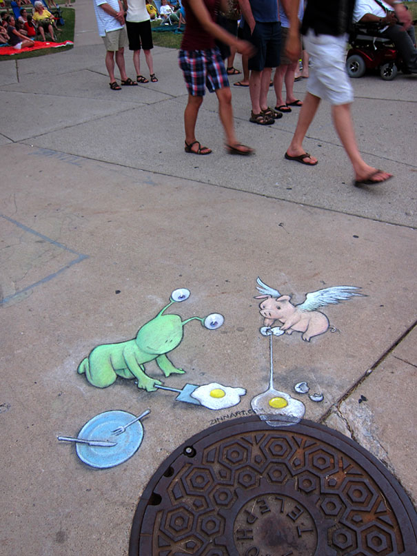 Chalk-drawn Adventures of Sluggo by David Zinn Chalk-drawn Adventures of Sluggo by David Zinn