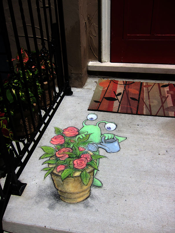 Chalk-drawn Adventures of Sluggo by David Zinn Chalk-drawn Adventures of Sluggo by David Zinn