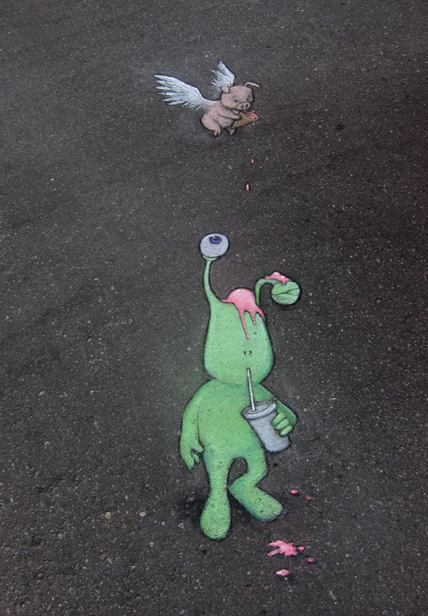 Chalk-drawn Adventures of Sluggo by David Zinn Chalk-drawn Adventures of Sluggo by David Zinn
