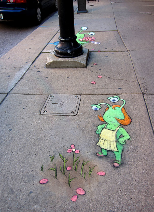 Chalk-drawn Adventures of Sluggo by David Zinn Chalk-drawn Adventures of Sluggo by David Zinn