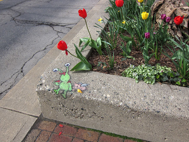 Chalk-drawn Adventures of Sluggo by David Zinn Chalk-drawn Adventures of Sluggo by David Zinn
