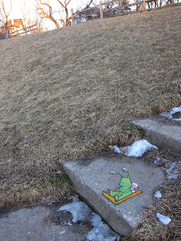 Chalk-drawn Adventures of Sluggo by David Zinn Chalk-drawn Adventures of Sluggo by David Zinn