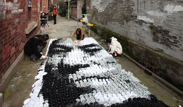 Portrait Made of 750 Pairs of Socks Portrait Made of 750 Pairs of Socks