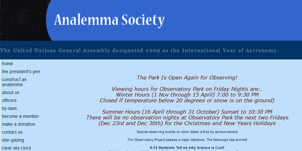 Website with unintentionally inappropriate domain names for Analemma Society observatory.