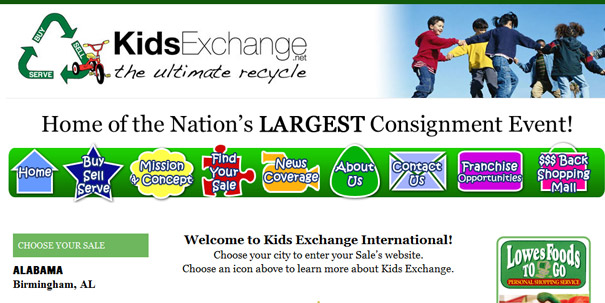 Website screenshot for Kid's Exchange showcasing consignment event with unintentionally inappropriate domain name. Website screenshot for Kid's Exchange showcasing consignment event with unintentionally inappropriate domain name.