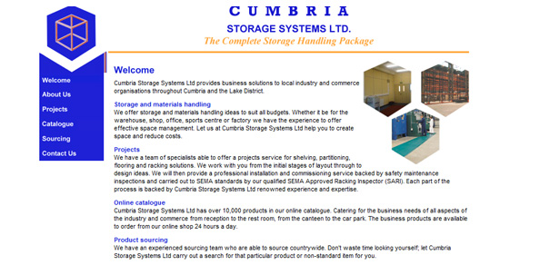 Cumbria Storage Systems Ltd website homepage featuring storage solutions and contact options. Cumbria Storage Systems Ltd website homepage featuring storage solutions and contact options.