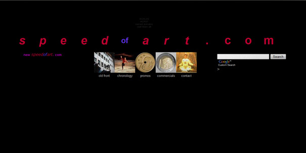 Website homepage with unintentionally inappropriate domain name speedofart.com, featuring a navigation menu and search bar.