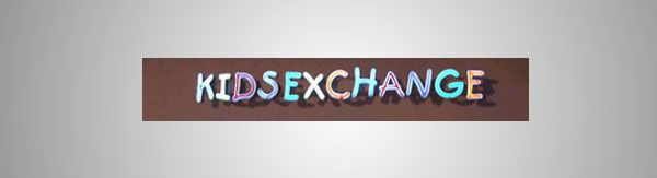 Logo design with unclear spacing for "Kids Exchange," causing misinterpretation. Logo design with unclear spacing for "Kids Exchange," causing misinterpretation.