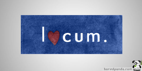 Poorly designed logo on a blue background with the text "I ♥ cum. Poorly designed logo on a blue background with the text "I ♥ cum.